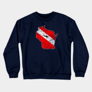 Vintage Dive Wisconsin Scuba Diving State Map Dive Flag Distressed Crewneck Sweatshirt